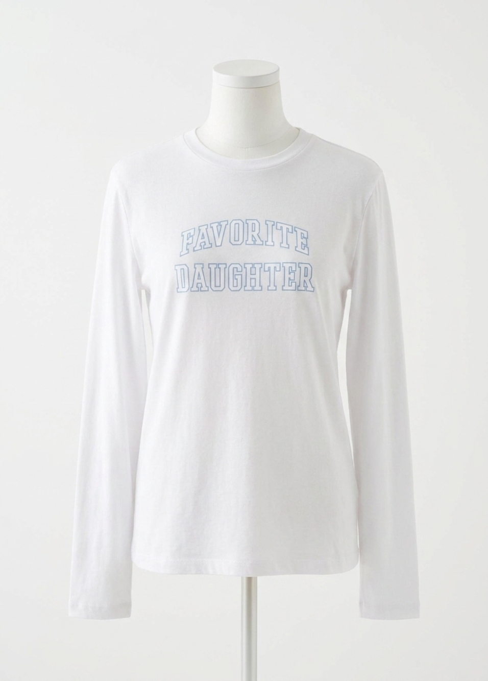 NEW FAVORITE DAUGHTER cropped collegiate long sleeve tee in white/light blue